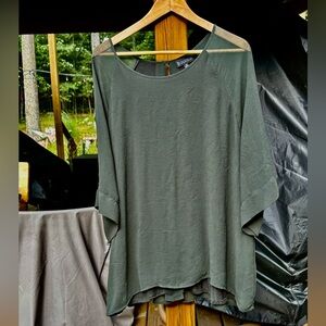 Bobeau Olive Green Tunic Top with Sheer Sleeves 2X